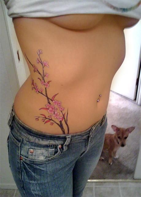 Cherry blossom hip tattoo Cherry Blossom Tree Tattoo, Blossom Tree Tattoo, Tattoo Son, Cherry Tattoos, Hip Tattoos Women, Stomach Tattoos, Blossom Tattoo, Cherry Blossom Tattoo, Side Tattoos