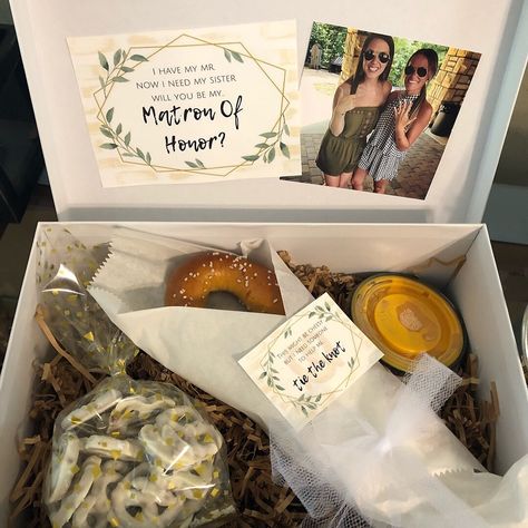 Food Bridesmaid Proposal, Bridesmaid Proposal Food, Bridesmaid Box, Tie The Knot, Bridesmaid Proposal, Tie The Knots, Wedding Bells, The Knot, Takeout Container