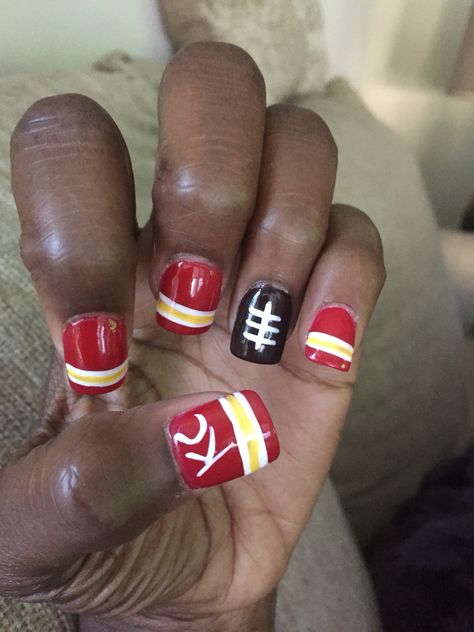 My KC Chiefs Nails Kc Chiefs Nails Simple, Super Bowl Nails Chiefs, Chiefs Makeup, Chief Nails, Kansas City Chiefs Nails, Kc Chiefs Nails, Superbowl Nails, Kc Nails, Chiefs Nails