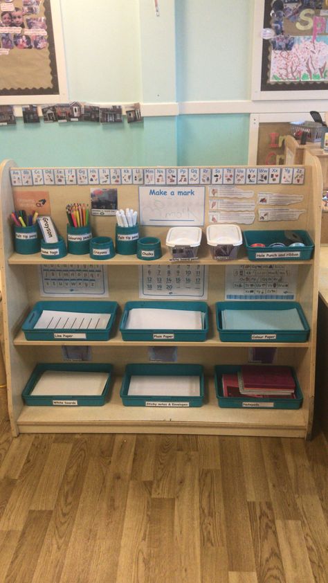 Preschool Mark Making Area, Mark Making Early Years Area, Mark Making Station, Early Years Writing Area, Literacy Areas Early Years, Spec Ed Classroom Set Up, Eyfs Mark Making, Mark Making Area Eyfs, Mark Making Early Years