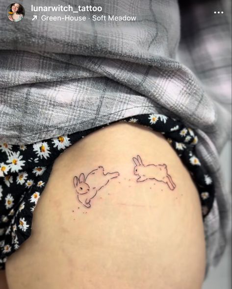 Rabbit Tattoo Placement, Whimsical Bunny Tattoo, Bunny Tattoo Placement, Bunny Ankle Tattoo, 2 Bunny Tattoo, Rabbit Knee Tattoo, Bunny Jumping Tattoo, 2 Bunnies Tattoo, Two Rabbits Tattoo