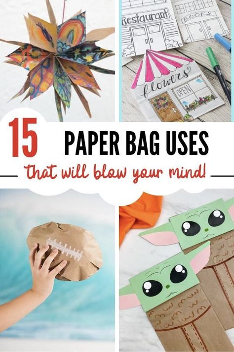 15 Fun paper bag crafts and useful ways to put paper bags to use in your life. Grab them here! #paperbag #paperbagcrafts Paper Bag Art Projects, Paper Bag Crafts For Adults, Brown Paper Bag Crafts, Paper Bag Crafts For Kids, Bag Crafts For Kids, Paper Bag Flooring, Brown Paper Lunch Bags, Brown Paper Bags, Small Paper Bags