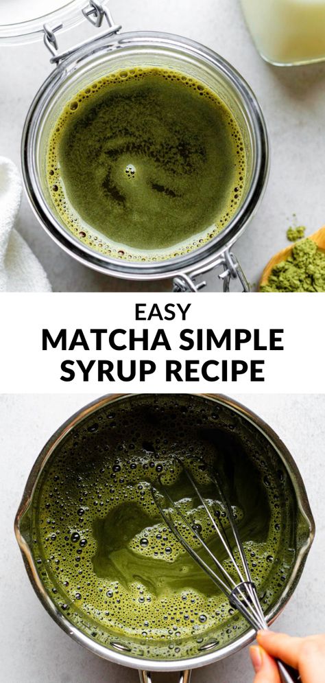 Matcha Syrup (or "matcha mitsu" in Japan) is a simple syrup made with just 3 ingredients- water, sugar, and matcha powder. It's delicious drizzled over cake or ice cream, in cocktails, and of course, in a matcha latte. Matcha Syrup Recipe, Matcha Sauce Recipe, Matcha Syrup, Tea Simple Syrup, Healthy Drink Recipes Smoothies, Hearty Pasta Recipes, Vegan Basics, Tea Syrup, Cafe Recipes