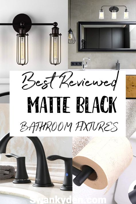 Black Hardware Bathroom, Matte Black Bathroom Fixtures, Black Shower Fixtures, Black Bathroom Light Fixtures, Black Bathroom Fixtures, Matte Black Bathroom Accessories, Black Bathroom Hardware, Black Towel Bar, Black Bathroom Light