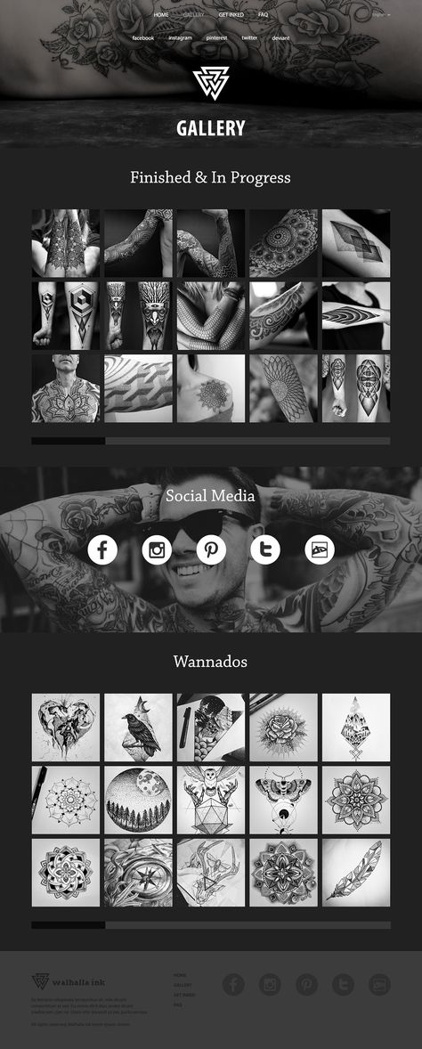 Walhalla Ink is an upcoming tattoo studio for Viking (Norse) tattoos, mandala tattoos, dotwork and so on. I had the privlege of working on their branding and website UI. I used Material Design for number of the website's sections. Tattoo Studio Branding Design, Tattoo Salon Design, Tattoo Website Design, Tattoo Branding, Branding Tattoo, Website Design Minimalist, Norse Tattoos, Tattoos Dotwork, Website Ui Ux Design