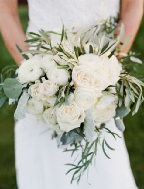 Olive Branch Wedding, Olive Green Weddings, Ranunculus Bouquet, Olive Wedding, Green Wedding Colors, Flowers And Greenery, Dusty Miller, Mod Wedding, Wedding Bridal Bouquets