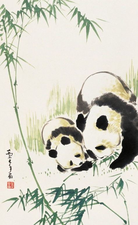 Panda Artwork, Panda Painting, Painting Japanese, Chinese Drawings, Sumi E Painting, Japan Painting, Japanese Watercolor, Chinese Art Painting, Chinese Brush Painting