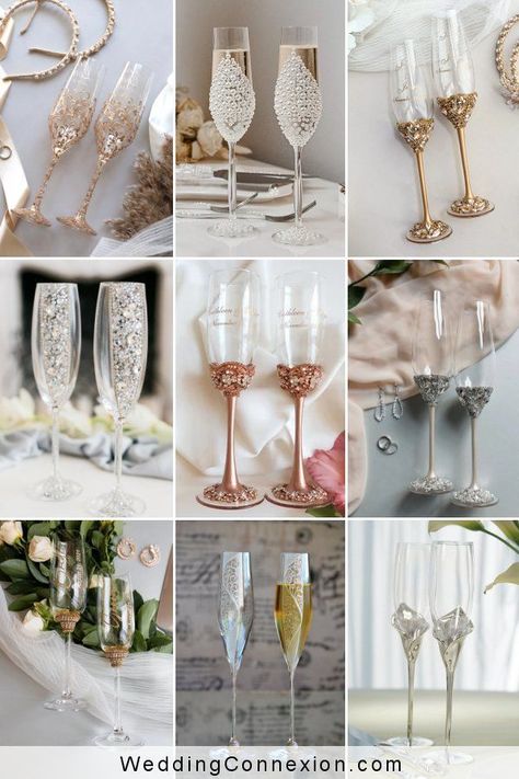 Boho Toasting Glasses, Wedding Champagne Glasses Diy, Champagne Glasses Wedding, Elegant Wedding Ideas, Champagne Toasting Flutes, Wedding Toasting Glasses, How To Make Crystals, Toasting Flutes Wedding, Wedding Champagne Glasses