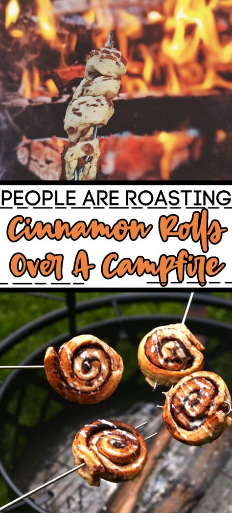 Things To Roast On A Campfire, Campfire Orange Cinnamon Rolls, Cinnamon Roll Campfire, Campfire Cinnamon Roll Ups, Cinnamon Rolls Campfire, Campfire Crescent Rolls, Roasting Over A Campfire, Foods To Roast On Campfire, Cinnamon Rolls Over Campfire