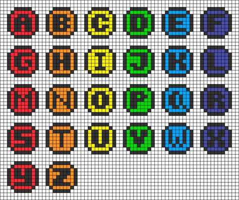 Perler Letter Patterns, Alphabet Perler Beads Letter Patterns, Pixel Letters Alphabet Grid, Pixel Letters Alphabet, Perler Bead Alphabet, Pixel Art Letters, Bead Letters, Plastic Canvas Letters, Cross Stitch Beginner