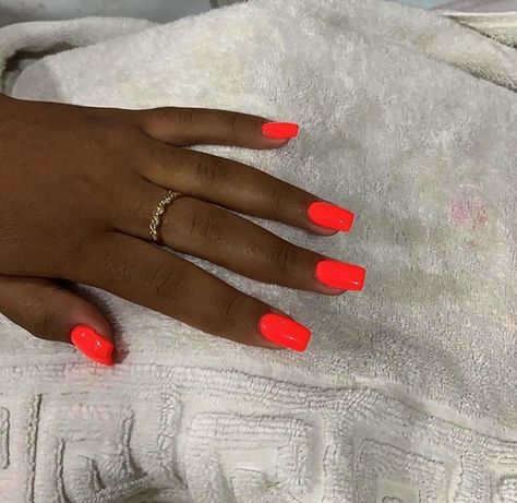 Long Coral Nails, Neon Nails Solid Color, Short Acrylic Nails Bright Colors, Bright Square Acrylic Nails, Gel Nails Ideas Orange, Neon Acrylic Nails Short, Short Neon Orange Nails, Bright Solid Nails, Square Acrylic Nails Colorful