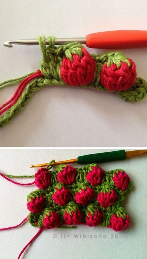 Strawberry Stitch Crochet, Strawberry Stitch, Flower Clothes, Projek Mengait, Stitch Crochet Pattern, Virkning Diagram, Crochet Pattern Tutorial, Crochet Strawberry, Crochet Mignon