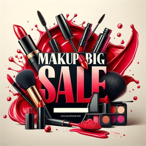 Photo a poster for makeup sale with a pi... | Premium Photo #Freepik #photo Makeup Sale Poster, Picture Of Makeup, Makeup Sale, Image Icon, Event Food, Card Banner, Makeup Pictures, Poster Invitation, Premium Photo