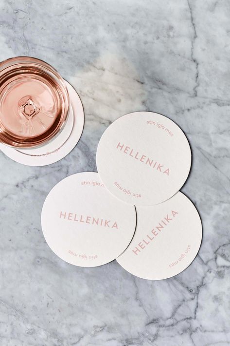 Hellenika –Studio Bland Coaster Inspiration, Gold Coast Restaurants, Brisbane Airport, Ed Design, Marble Bar, Print Collateral, Brand Communication, Pink Foil, Marketing Collateral