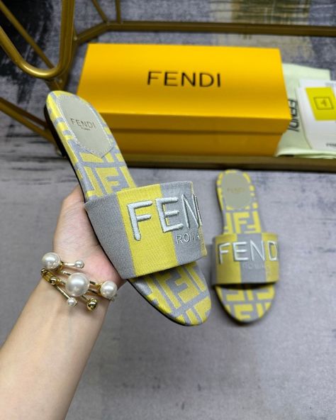 Fendi Women FF Signature Canvas Yellow Slides 👉Available Now👈 ➡️DM for more details and Price ➡️Payment method PayPal ➡️Delivery all over the world 🌎 Fendi Fashion, Casual High Heels, Louis Vuitton Shop, Shoes Flats Sandals, Casual Slippers, Slipper Shoes, Latest Styles, Womens Fashion Casual, Flat Sandals