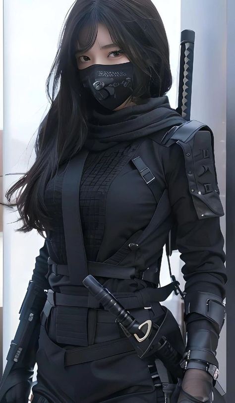 Assassin Woman, Ninja Women, Assassin Outfit, Assassin Girl, Female Swordsman, Girl Assassin, Masked Girl, Spy Outfit, Ninja Outfit