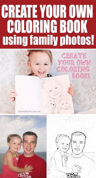 How to make your own coloring book using family photos! How cool! Turn Pictures Into Coloring Pages, Make Your Own Coloring Book, How To Make A Colouring Book, How To Make A Coloring Book, Diy Coloring Book, Personalized Coloring Book, Photo Crafts, Family Coloring, Chevrolet Traverse