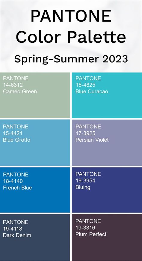 Pantone Color Trend Spring-Summer 2023 - Cool Summer Palette #pantone #color #trends Pantone Color Of The Year 2023 Wedding, Pantone Color 2023 Fashion, New Design Trends 2023, Fashion Trend Summer 23, Pantone Color Trends 2023, Spring Summer 23 Color Trends, Colour Palette 2023 Fashion, Pantone Fashion Colours 2023, Pantone Colour 2023