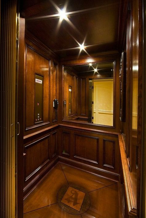 "My private elevator." Vintage Elevator, Balcony Seating, Luxury Dream Homes, Elevator Interior, Art Cinema, Mediterranean Mansion, Arcade Room, Elevator Design, Lift Design