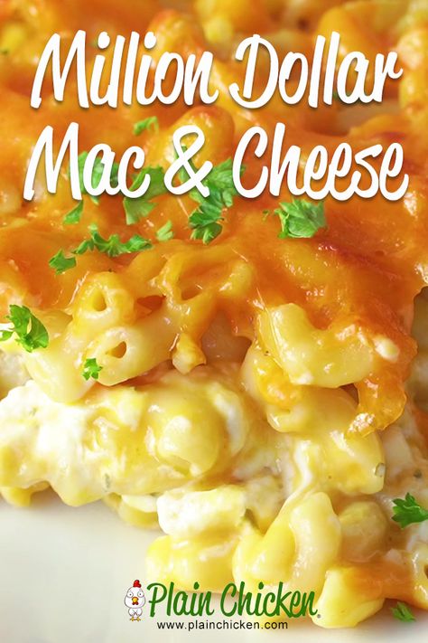 Million Dollar Mac & Cheese by Plain Chicken. This easy recipe is the creamiest and dreamiest mac and cheese EVER. It can also be made ahead and refrigerate for later. Pin made by GetSnackable.com #MAC #Mac&Cheese Million Dollar Macaroni And Cheese, Million Dollar Mac And Cheese Recipe, Stouffers Mac And Cheese Hack, Jim N Nicks Mac And Cheese Recipe, Mac And Cheese For 50 People, Black People Mac And Cheese Recipe, Macaroni Cheese Sauce, Million Dollar Mac And Cheese, Cabana Recipes