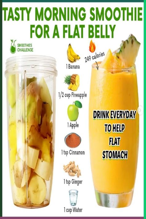 tasty morning smoothie for a flat belly Flat Belly Smoothie, Resep Diet Sehat, Resep Smoothie, Healthy Juice Drinks, Fruit Smoothie Recipes Healthy, Smoothie Recipes Healthy Breakfast, Resep Diet, Smoothie Drink Recipes, Fat Burning Smoothies