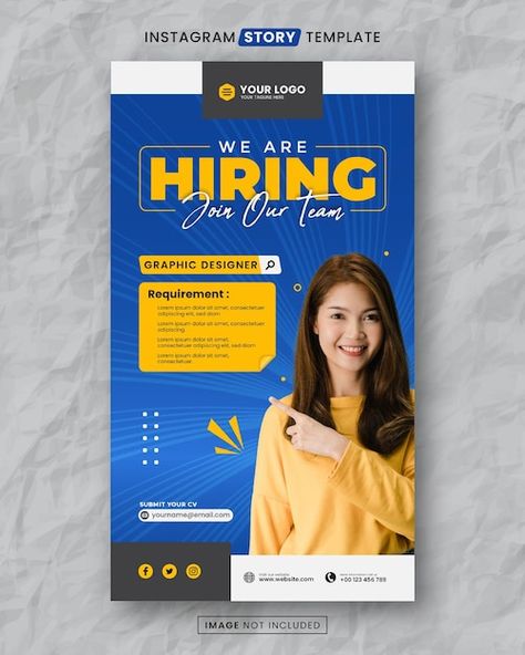 PSD we are hiring job media social story... | Premium Psd #Freepik #psd #interview-poster #recruitment-banner #hiring-flyer #hiring-poster Interview Poster, Recruitment Banner, Hiring Flyer, Hiring Poster, Recruitment Poster, Social Story, Story Post, Collage Ideas, We Are Hiring