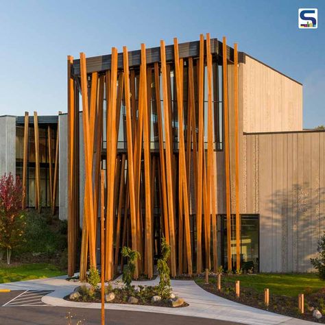 Wood Facade Architecture Design, Rainscreen Cladding, Small House Design Architecture, Plaza Design, Wood Facade, Wooden Facade, Timber Architecture, Timber Slats, Facade Architecture Design