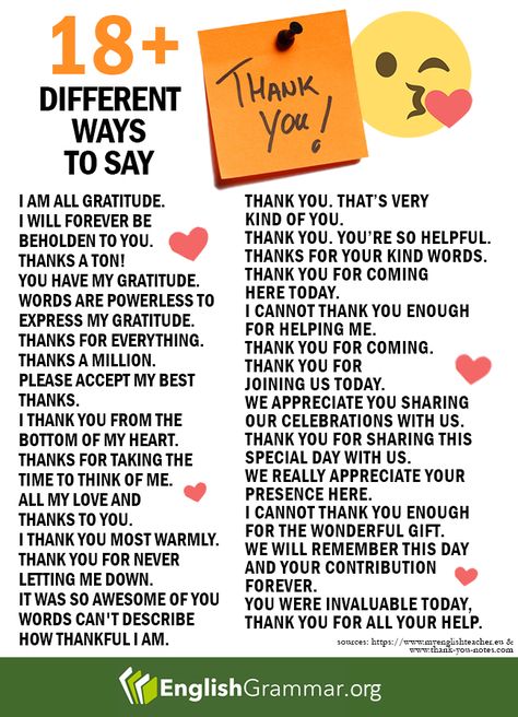 Ways to say: Thank you! Way To Say Thank You, Thank You Synonyms, Thank You In Different Ways, Ways To Say Thank You, Ways To Say Thanks, Sms Language, Teaching English Grammar, English Learning Spoken, Conversational English