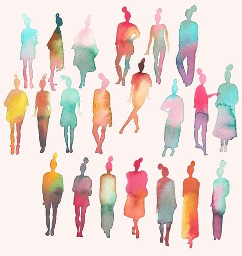 Watercolor Human Figures, Watercolour Figures, Watercolor Figures, Silhouette Sketch, Sketches Of People, Watercolor Paintings For Beginners, Diy Watercolor Painting, Watercolor Paintings Easy, Figure Sketching