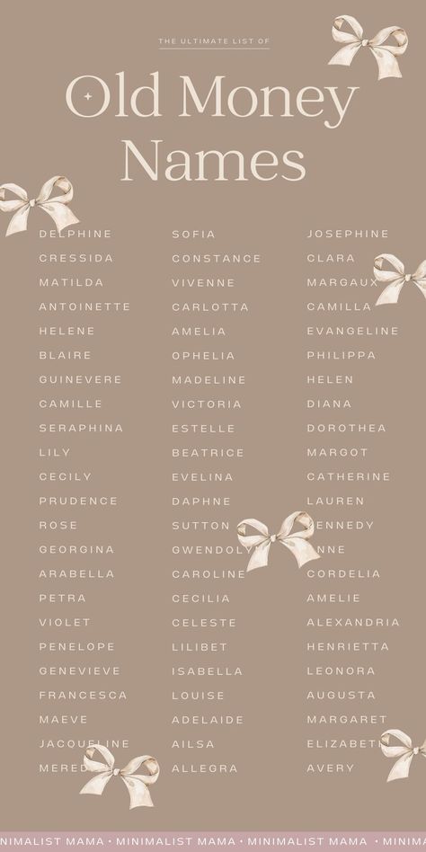 The *prettiest* old money names for girls that are totally dreamy and sweet. (These pretty names definitely give 'rich girl names' vibes!) Dreamy Names, Old Money Names, Rich Girl Names, Goat Names, Rich Old Money, Western Baby Names, Country Baby Names, Country Cottagecore, Strong Baby Names