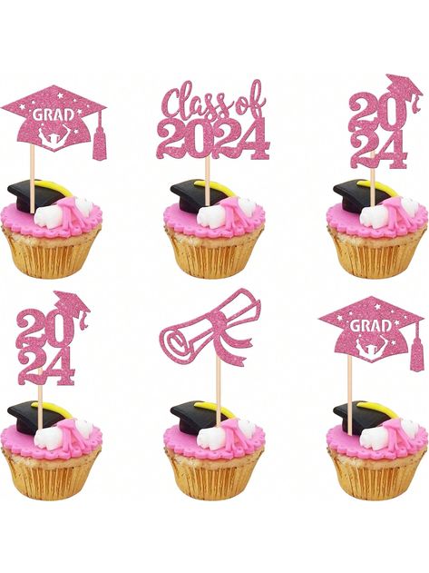 Wide Usages ! These 2024 graduation theme cupcake toppers are perfect for 2024 graduation theme party cupcake decorations, such as kindergarten, primary, junior, senior high school, college, Master or Ph.D. graduation, they can make your cupcake more attractive and bring the fun to your party.You can also apply them for ice cream, fruits, cookies and other desserts. Upgrade Quality ! Made of 300 gram glitter card stock and 100%  bamboo stick,not easy to deform and fade,smooth edges without burrs Graduation Party Cupcakes, Grad Cakes, Graduation Cupcake Toppers, Cupcake Decorations, Bamboo Stick, Graduation Cupcakes, High School Graduation Party, Senior High School, Graduation Theme