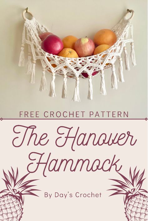 Crochet Hanging Fruit Basket Free Pattern, Crochet Banana Hammock, Crochet Wall Hanging Basket Pattern Free, Crochet Gift For Husband, Crochet Home Items, Useful Macrame Projects, Crochet Household Items, Crochet Toy Hammock, Crochet Hammock