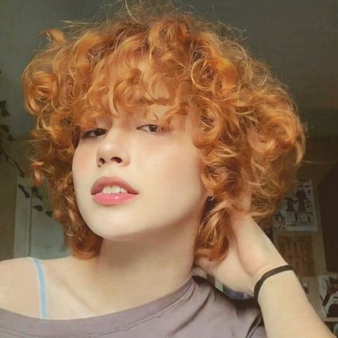 Soft Ginger Hair Color, Short Curly Orange Hair, Short Curly Ginger Hair, Hair Styling For Wedding, Ginger Hair Short, Hair Styles With Bows, Short Red Curly Hair, Hair Styles For Weddings, Short Shag Haircuts With Bangs