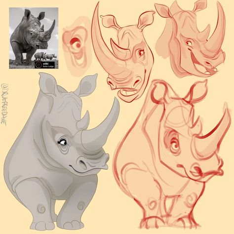 Dave Reed 🐌 on Instagram: “#latenight #sketches 🦏 Ever try to draw a rhino? They're heads are a puzzle! 😭 - - Photo by: @willbl 📸 👍🏾 - - #art #draw #rhino #cartoon…” Mouse Cartoon Character Design, Junos Room, Rhino Character Design, Rhinoceros Cartoon, Rhino Sketch, Rhino Cartoon, Rhino Drawing, Rhino Illustration, Croquis Sketch