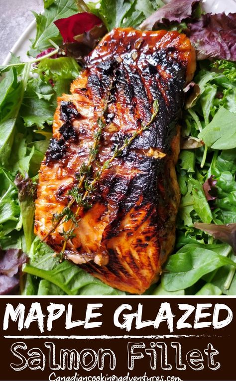 Maple Bbq Salmon, Maple Glazed Salmon Grilled, Salmon Recipes Baked Maple Syrup, Salmon Maple Glaze, Maple Glazed Salmon Air Fryer, Salmon Steak Recipes Baked, Salmon Recipes Maple Syrup, Salmon Fillet Recipes Baked, Salmon On The Bbq