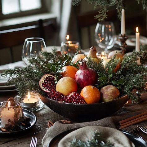 21 Easy DIY Holiday Centerpiece Decor Ideas to Elevate Your Festive Table | Christmas Fruit Bowl, Rustic Lantern Centerpieces, Holiday Centerpieces Diy, Fruit Bowl Centerpiece, Cinnamon Stick Candle, Pinecone Centerpiece, Wine Bottle Centerpieces, Fruit Centerpieces, Holiday Lanterns