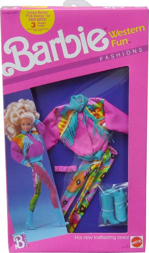 *1989 Western fun fashions Barbie outfit 2 #9953 asst #9955 Cowgirl Barbie, Western Barbie, Jenny Packham Bridal, Y2k Barbie, Barbie 80s, Barbie Aesthetic, Barbie Box, Beachy Hair, Barbie Outfits