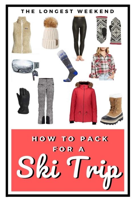 Packing for a ski trip can be a daunting task, but this comprehensive packing guide covers it all - the best ski gear for women, what to wear on and off the slopes, how to stay warm, and more! | The Longest Weekend #skigear #skitrip #skitrippackinglist #wintertravel #winter #skiing Ski Attire Women, Ski Trip Clothes, Ski Trip Packing List, Apre Ski, Ski Trip Packing, Skiing Workout, Snow Vacation, Ski Weekend, Ski Trip Outfit