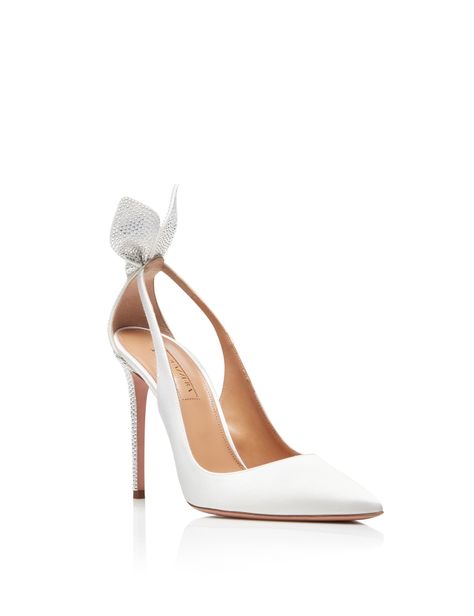 Crystal Pumps, Aquazzura Heels, Footwear For Women, Luxury Footwear, White Heels, White Satin, Bridal Shoes, Shoes For Women, Luxury Shoes