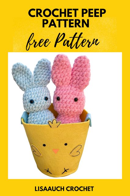 How to crochet a bunny Peep FREE Easy Pattern Mini Peep Crochet, Peep Crochet Pattern, Free No Sew Amigurumi, Peep Pattern, Crochet Peep, Crochet A Bunny, Basket 2023, Crochet Leaf, Crochet Patterns Ideas