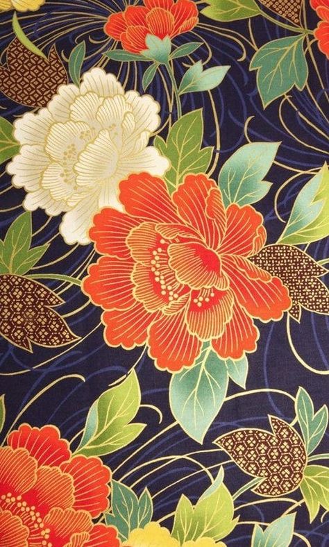 Japanese Floral Design, Peony Fabric, Batik Art, Batik Pattern, Japanese Flowers, Japanese Patterns, Japan Art, Japanese Prints, Japanese Design