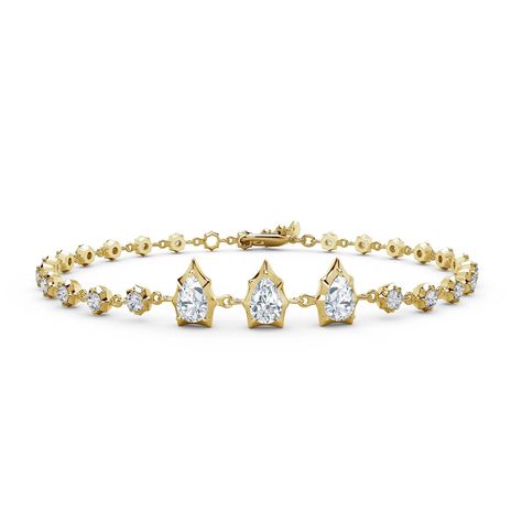 Jade Trau 18kt Yellow Gold Envoy  Pear & Round Diamonds Line Bracelet 25d=1.26ctw Fg/vs2-si1 7.5" Crescent Earrings, Princess Necklace, Asscher Cut Diamond, Gold Chain With Pendant, Jewelry Appraisal, Vintage Silhouette, Heart Shaped Diamond, Pear Shaped Diamond, Hinged Bangle