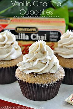 Vanilla Chai Tea Cupcakes - Lady Behind The Curtain 2 Chai Tea Cupcakes Recipe, Chai Tea Cupcakes, Tea Cupcakes, Lady Cake, Vanilla Chai Tea, Cupcakes Vanilla, Tea Cup Cake, Behind The Curtain, Vanilla Chai