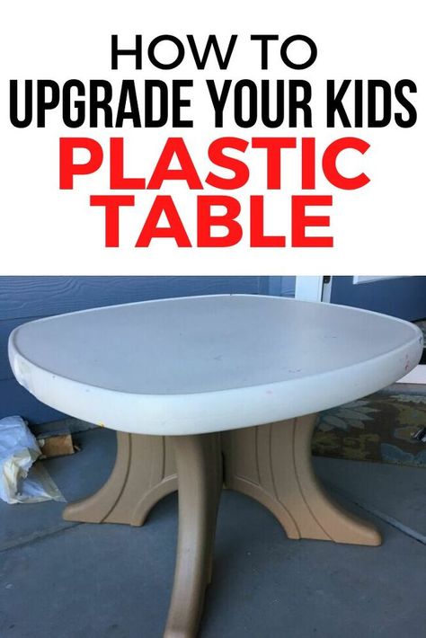 Check out how some paint can transform your kids playspace with this cute and easy table makeover project. See how to quickly create a fun play area for your kids. #diy #plastic #table #makeover Plastic Table Makeover, Farmhouse Gallery Wall, Easy Table, Farmhouse Trends, Mirror Makeover, Hand Painted Wallpaper, Shaker Style Doors, Vintage Stool, Plastic Table