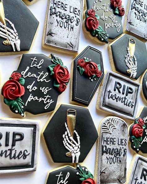 Rip Cookies, Rip 20s Cookies, Rip 30s Birthday Party, Rip To My 20s Party, Rip Birthday, Rip To My 20s, Customized Cookies, Coffin Cookies, Coffin Treats