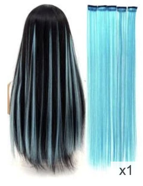 Blue Hair Extensions, Blue Hair Highlights, Blue Black Hair, Silver Blonde Hair, Colored Hair Extensions, Creative Hair Color, Hair Tinsel, Hair Extension Clips, Neon Hair