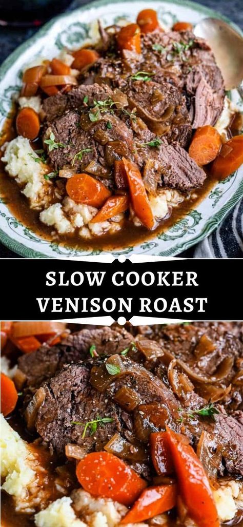 Mississippi Deer Roast Crockpot, Deer Roast In Crockpot, Deer Shoulder Recipes Crock Pot, Venison Football Roast Recipes, Venison Neck Roast Recipe Crock Pot, Crock Pot Deer Roast, Antelope Roast Crock Pot, Slow Cooker Deer Roast, Deer Roast Crockpot Easy