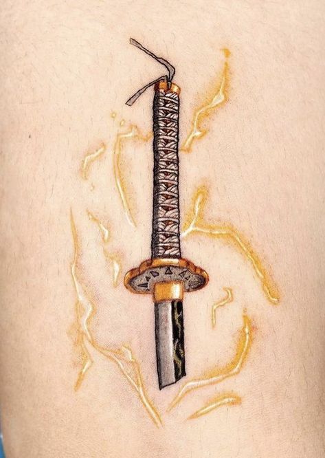 Zenitsu Tattoo Ideas, Zenitsu Tattoo, Demon Slayer Swords, Demon Slayer Tattoo, Slayer Tattoo, Rune Tattoo, Cute Little Tattoos, Stylist Tattoos, Samurai Tattoo