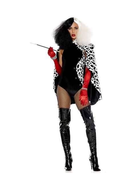 Devilish Sexy Storybook Villain Women Costume Cruella Deville Costume, Villain Costumes, Cruella Deville, Last Minute Halloween Costumes, Halloween Costumes College, Halloween Costumes For Girls, White Bodysuit, Women's Costumes, The Villain