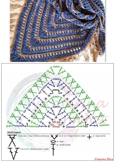 Crochet Scarf Diagram, Crochet Shawl Tutorial, Triangle Scarf Crochet Pattern, Crochet Triangle Shawl Pattern, Crochet Shawl Diagram, Crochet Triangle Scarf, Crochet Stitches Chart, Crochet Lace Shawl, شال كروشيه